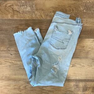American Eagle Outfitters Light Blue Distressed Ankle Skinny Jeans